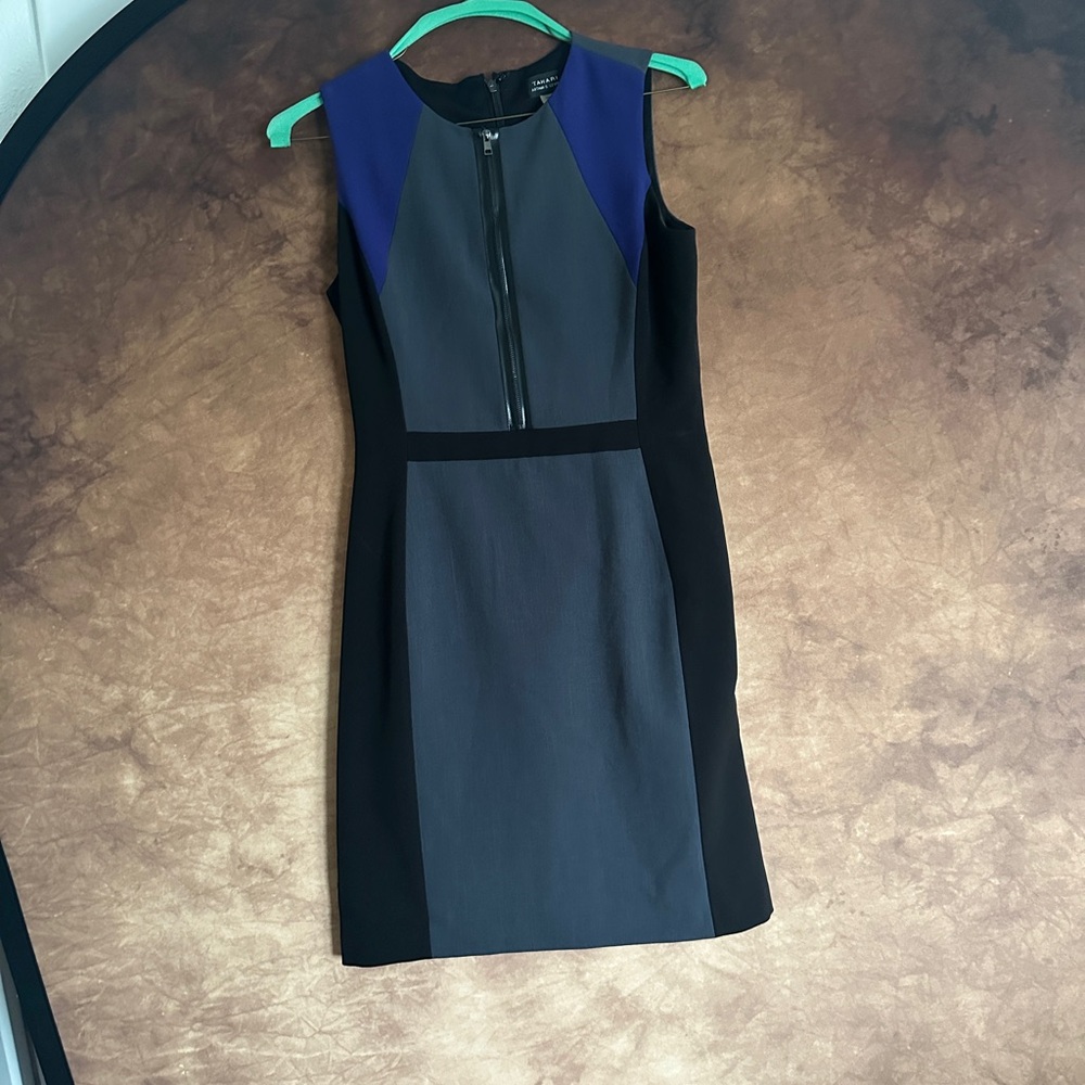 Chic Colorblock Sleeveless Dress - Black, Gray, and Blue